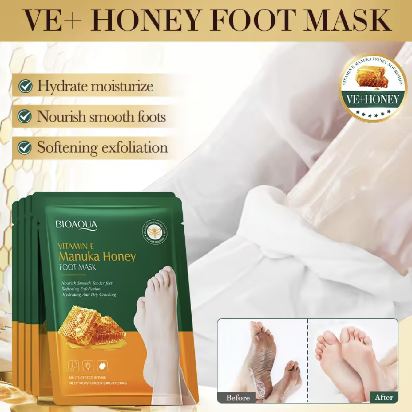 BIOAQUA Exfoliating Foot Mask – Moisturizing Peeling Treatment for Dry, Cracked Heels and Callus Removal – Foot Peel Mask for Smooth, Soft Feet (1 Pair)