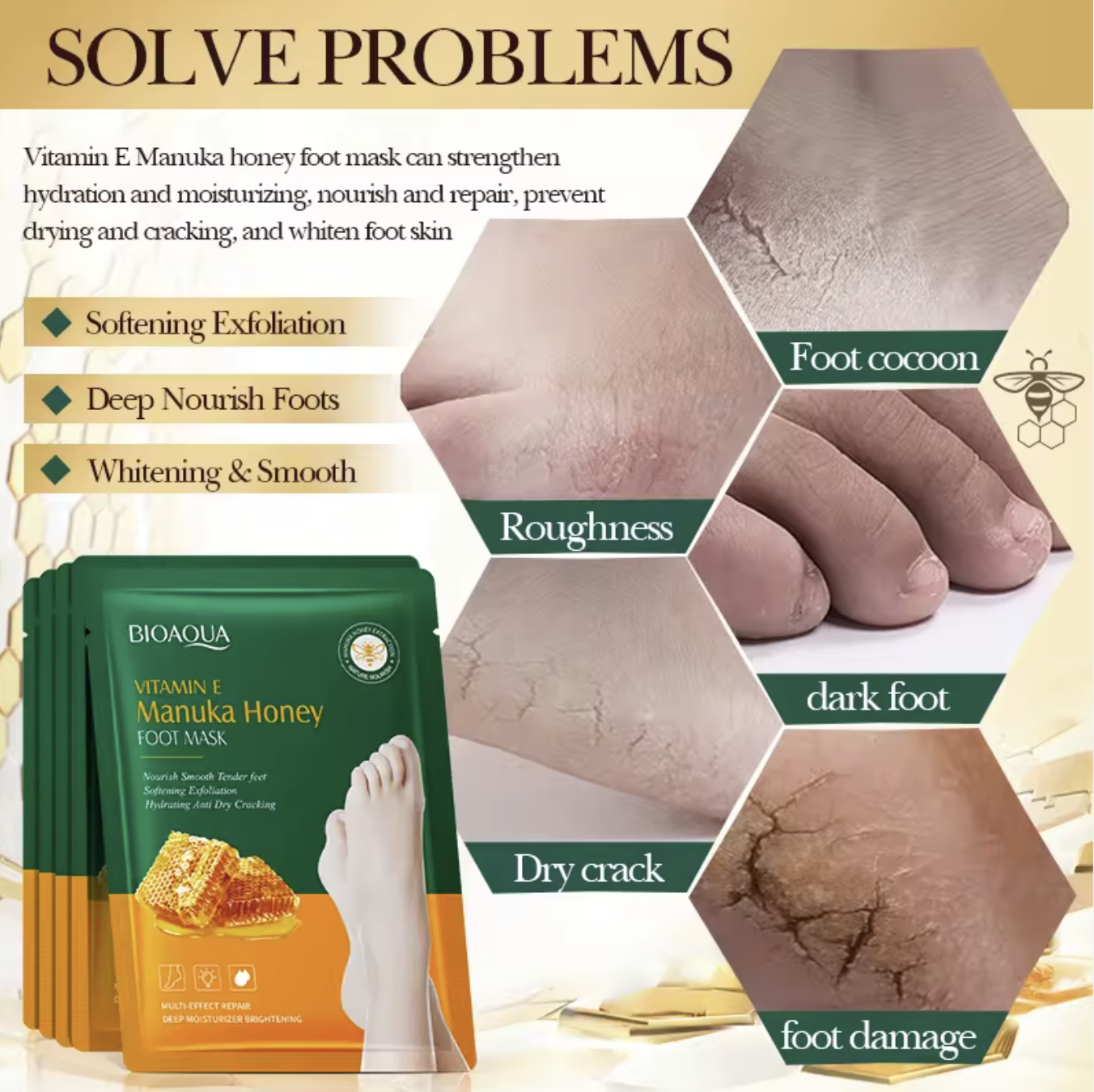 BIOAQUA Exfoliating Foot Mask – Moisturizing Peeling Treatment for Dry, Cracked Heels and Callus Removal – Foot Peel Mask for Smooth, Soft Feet (1 Pair)
