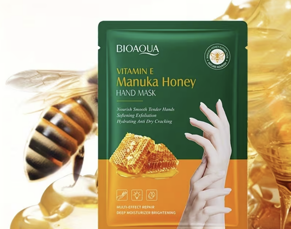 Bioaqua Vitamin E and Mango Honey Hand Mask - Deep Moisturizing, Brightening & Softening (1 pair)