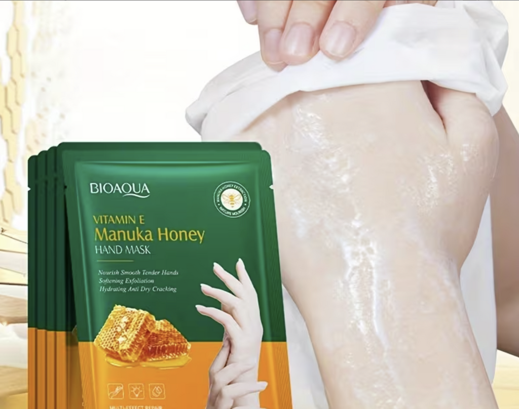 Bioaqua Vitamin E and Mango Honey Hand Mask - Deep Moisturizing, Brightening & Softening (1 pair)