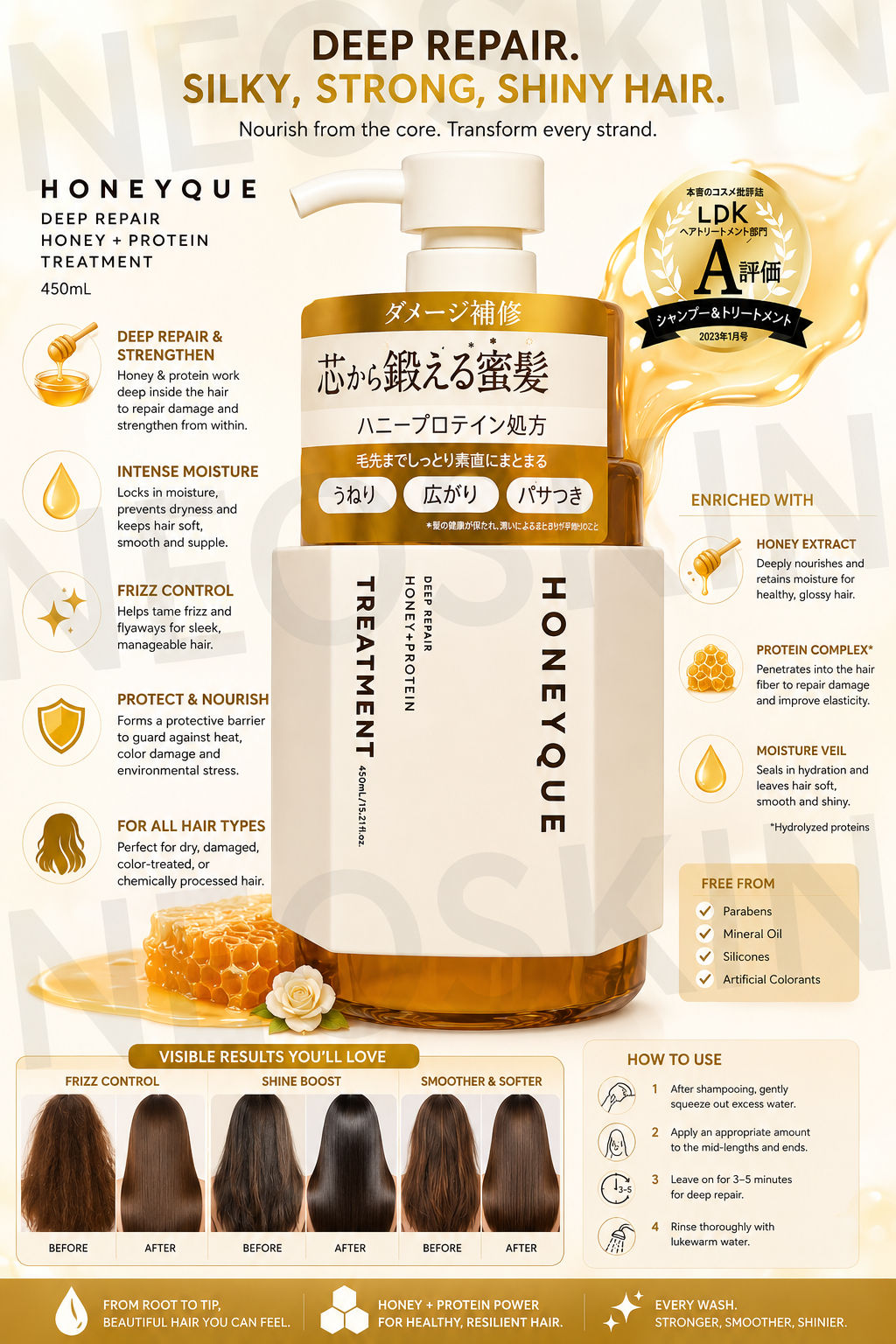 HONEYQUE Deep Repair Honey + Protein Treatment (Japan)