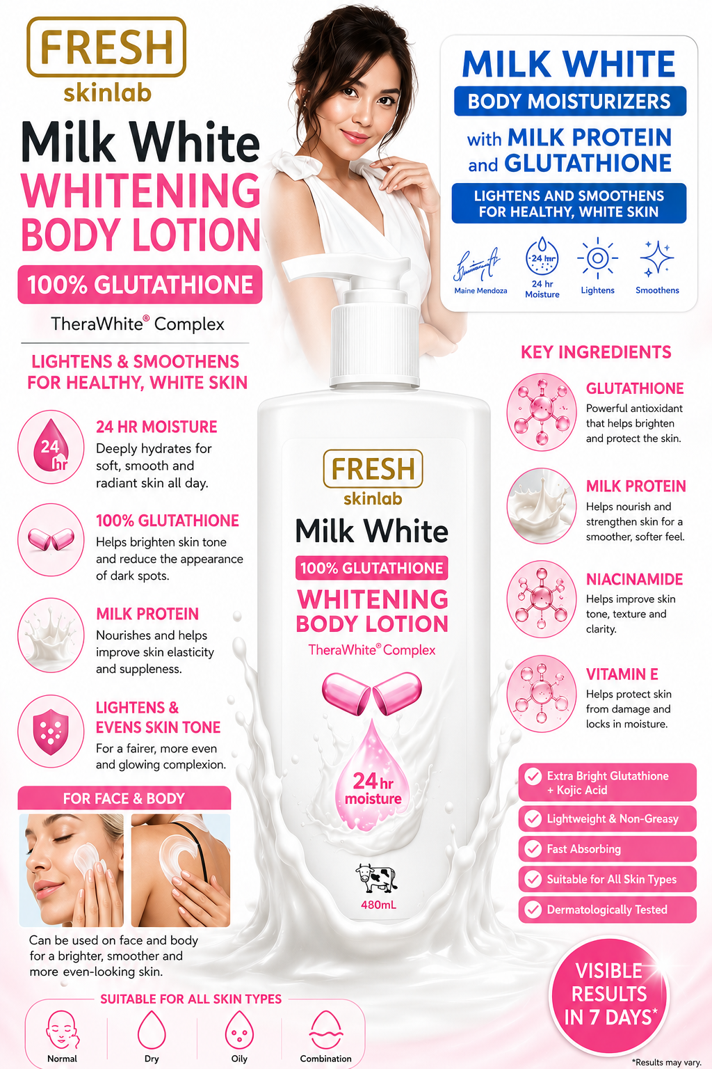 Fresh Milk White Glutathione Whitening Body Lotion (480ml)