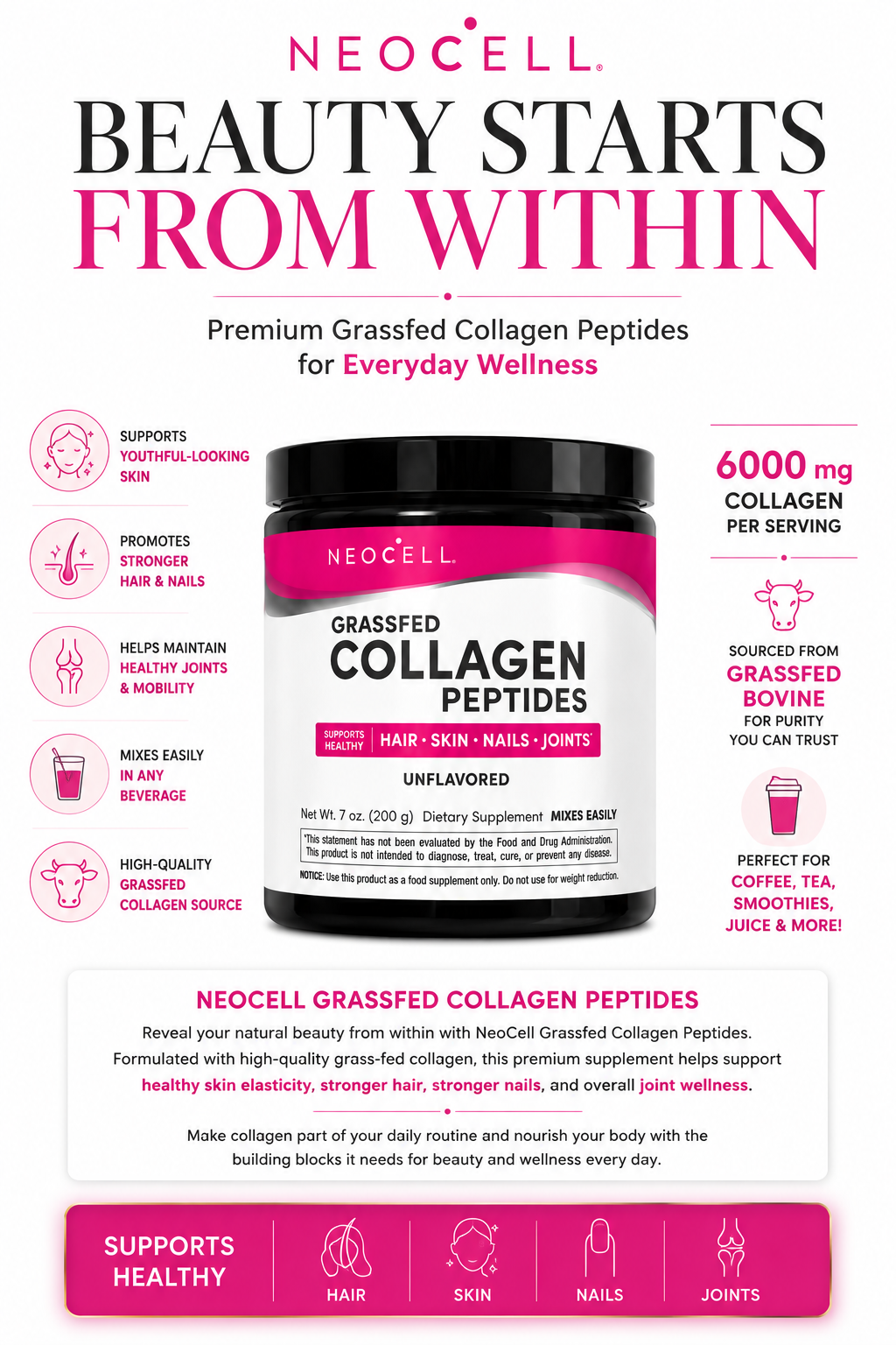 NEOCELL Collagen Peptides Powder, Unflavored (7 oz., 200g)