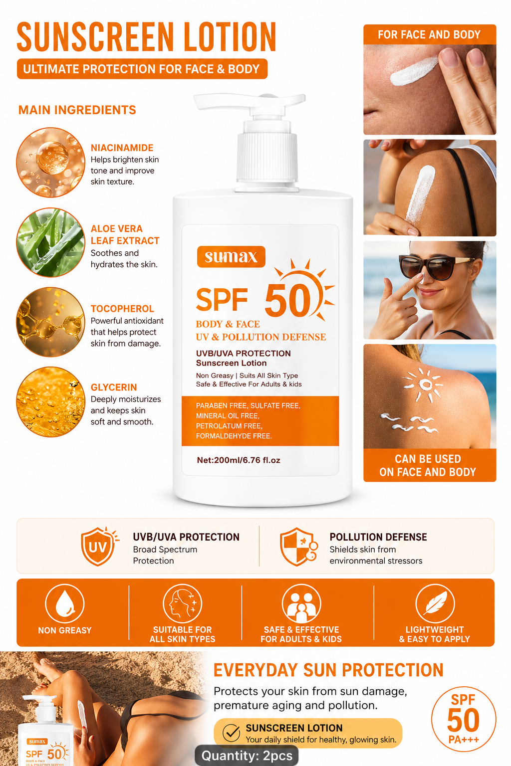 Sumax SPF 50, Body and Face Sunscreen Lotion